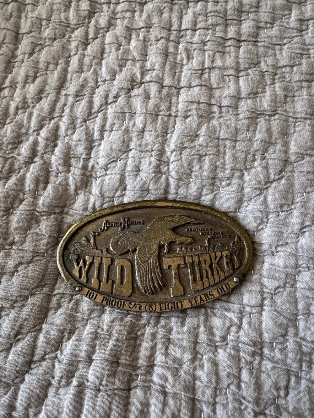Vintage 1974 Wild Turkey Bourbon Austin Nichols Brass Belt Buckle